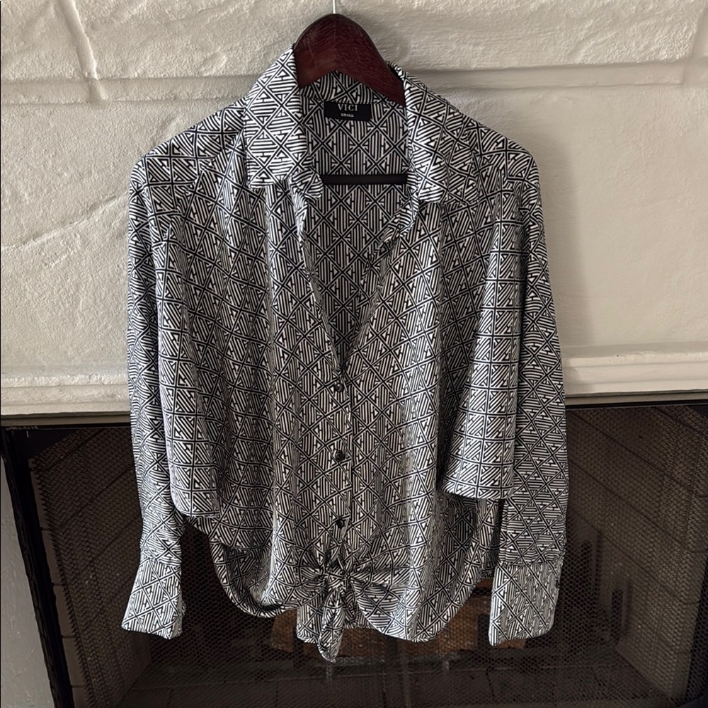 Geometric Black and White Button-Up Shirt